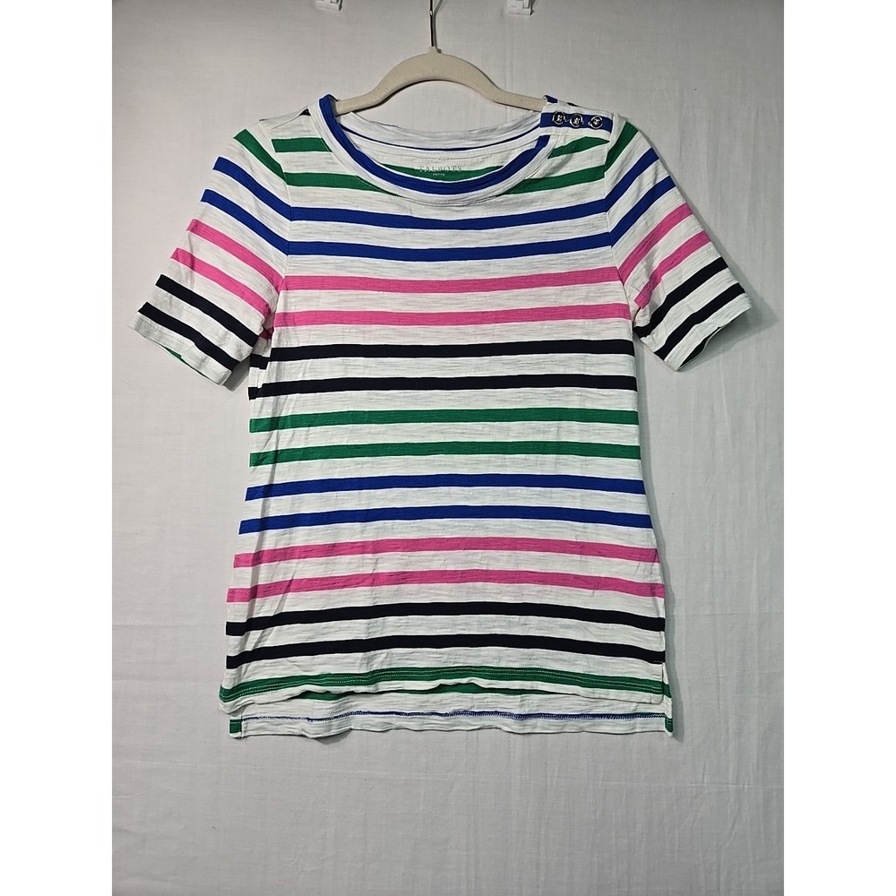 Talbots Button Shoulder Crewneck Tee‎ Stripe Pattern Women P Petite Multicolor